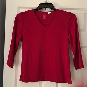 Chicos - V neck, 3/4 length,dark red top. Size 1